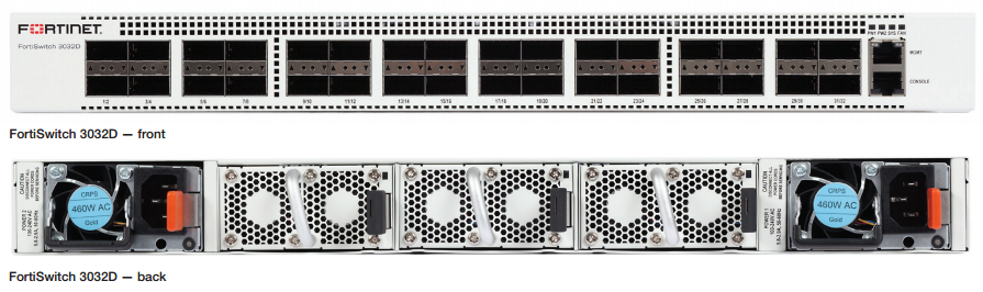 FortiSwitch 3032D Front and Rear View