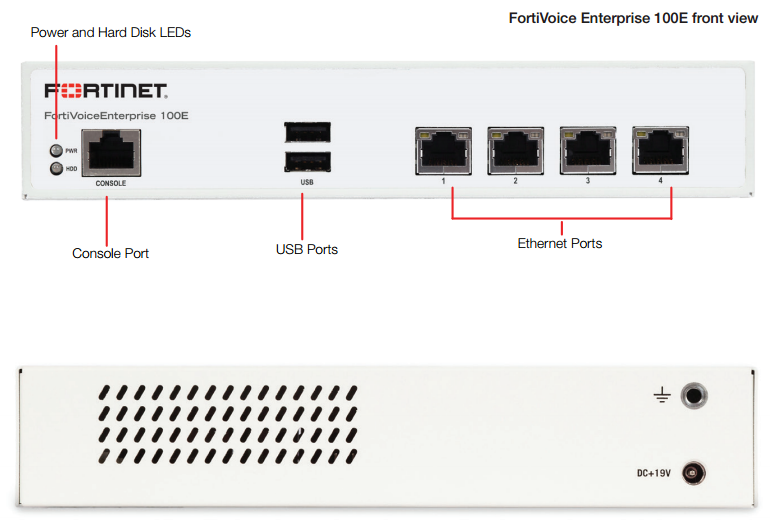 FortiVoice Enterprise 100E Front and Rear view